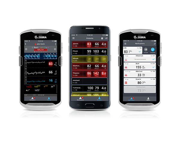 View of Replica app screens on cellular phones and Zebra devices.