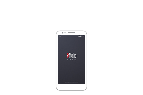 Strichzeichnung eines mobilen Geräts mit Startbildschirm der Masimo SafetyNet Alert App